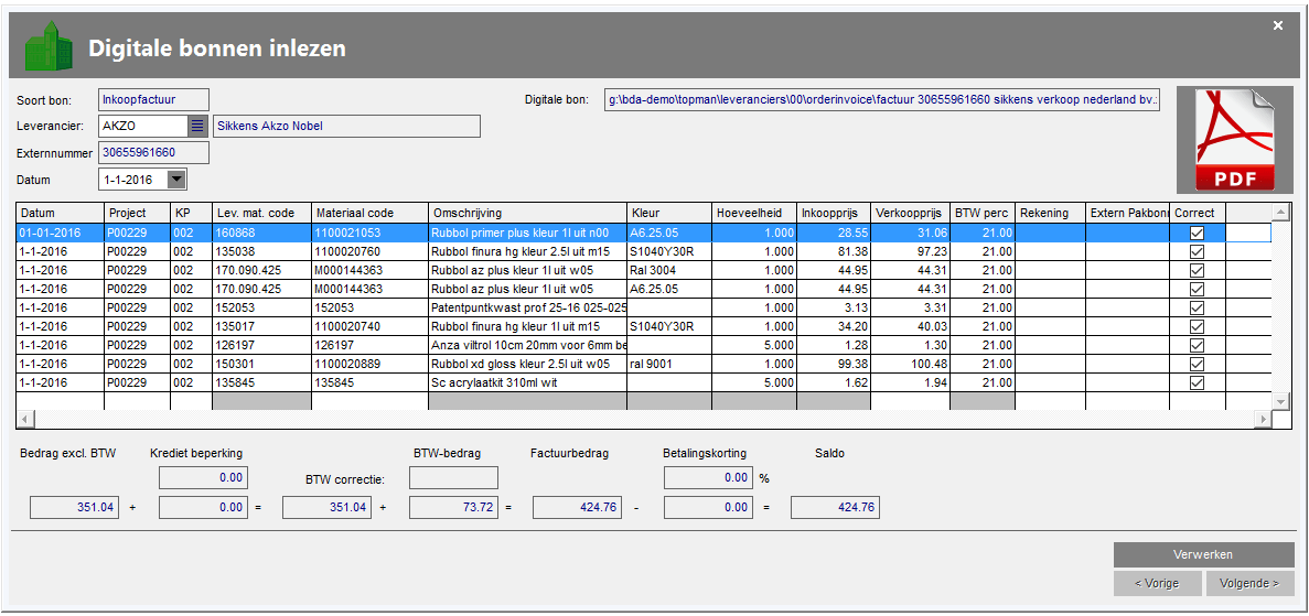 PDF inkoop verwerken